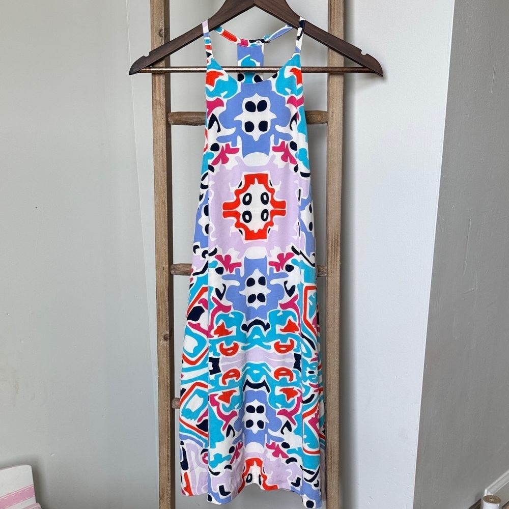 Annie Griffin Blue and Pink Abstract Dress 100%silk lining
